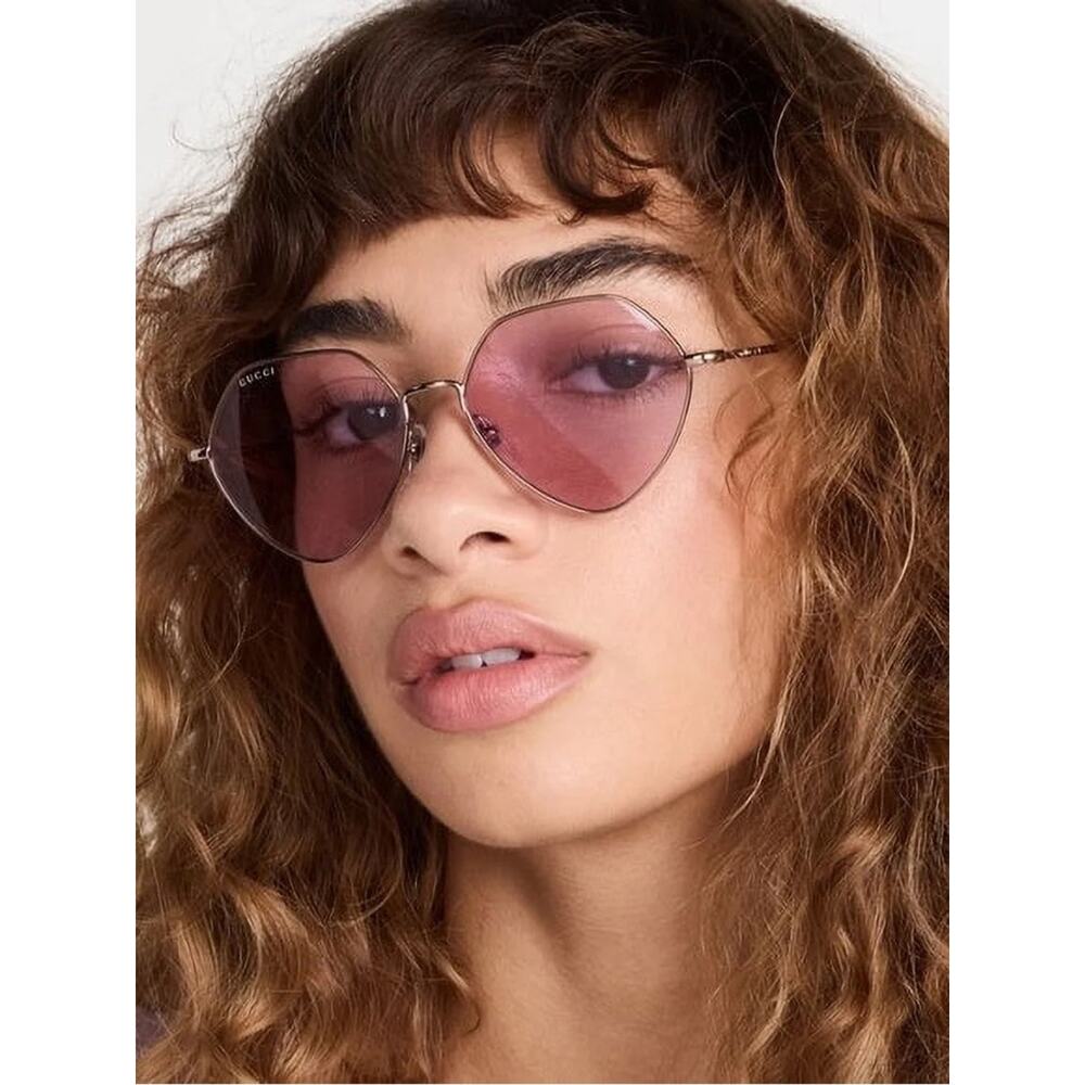 New Gucci GG1182S 004 Rose-Tinted Geometric Sunglasses  Authentic